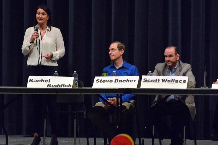 Congressional candidates (L-R) Rachel Reddick, Steve Bacher and Scott Wallace at a forum in Bucks County.