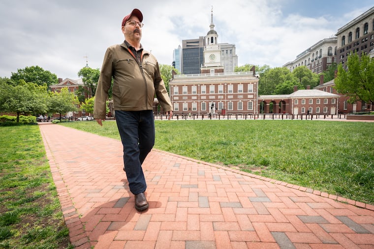 Bob Skiba, a tour guide, shown here at Independence Hall.