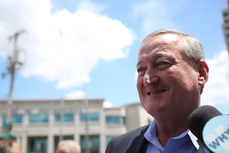 Jim Kenney talks to a WHYY reporter after his primary rivals endorse him for mayor on Thursday, July 23, 2015. ( STEPHANIE AARONSON / Staff Photographer )
