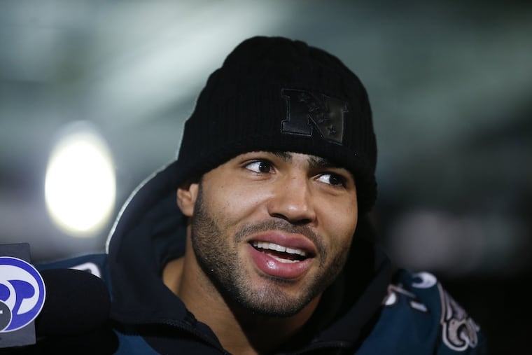 In a file photo, then-Eagles outside linebacker Mychal Kendricks speaks at a news conference at the Mall of America in Minnesota on Thursday, Feb. 1, 2018.