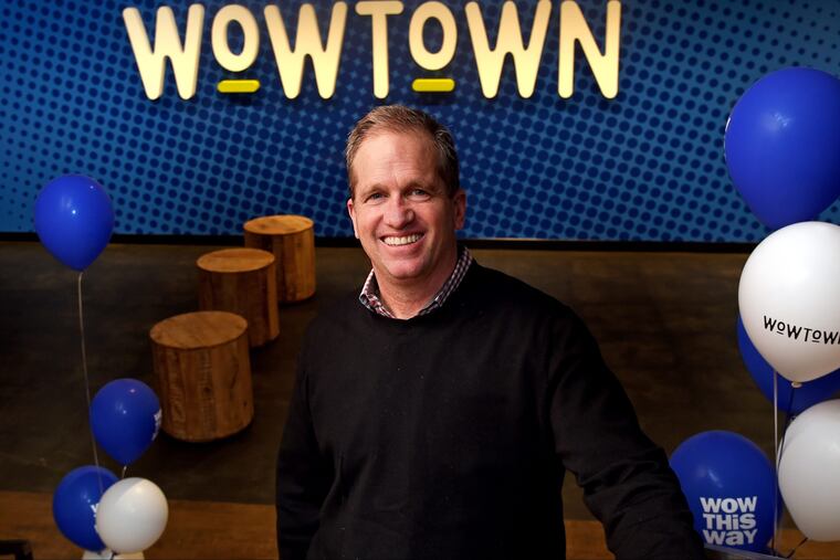 CEO Joel Anderson poses in the entryway in the new corporate headquarters – dubbed "WowTown" – of his Philadelphia-based Five Below February 12, 2018, in the former Lit Brothers building.