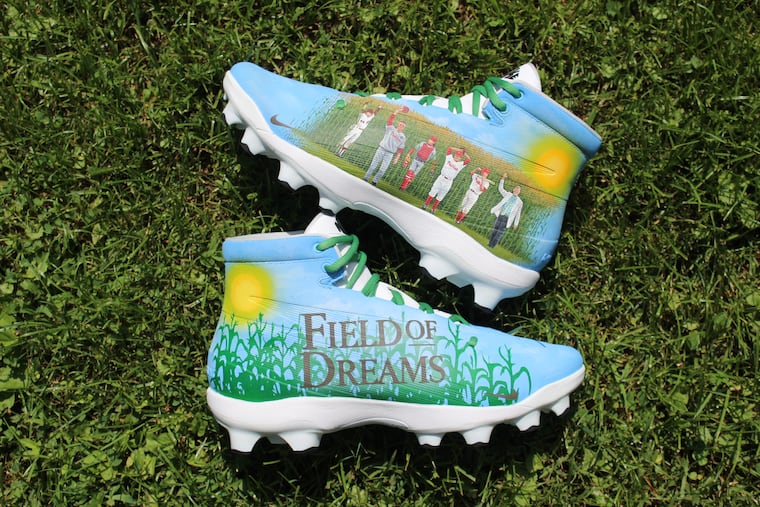 Bryson Stott's "Field of Dreams" cleats designed by NXT LVL Customs and Stadium Locker.