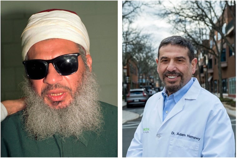 Sheikh Omar Abdel-Rahman, left, was convicted in 1995 of a range of terrorism charges. Adam Hamawy, right, a Democratic primary candidate for New Jersey's 12th Congressional District, said he provided translation for the cleric in the early 1990s.
