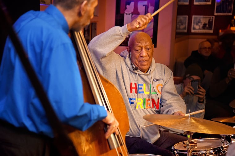 Bill Cosby plays the drums as he returns to the stage in Philadelphia at LaRosa Jazz Club in Germantown section of the city on Monday, January 22, 2018. This is the first time since his sexual assault scandal force him into an early retirement.