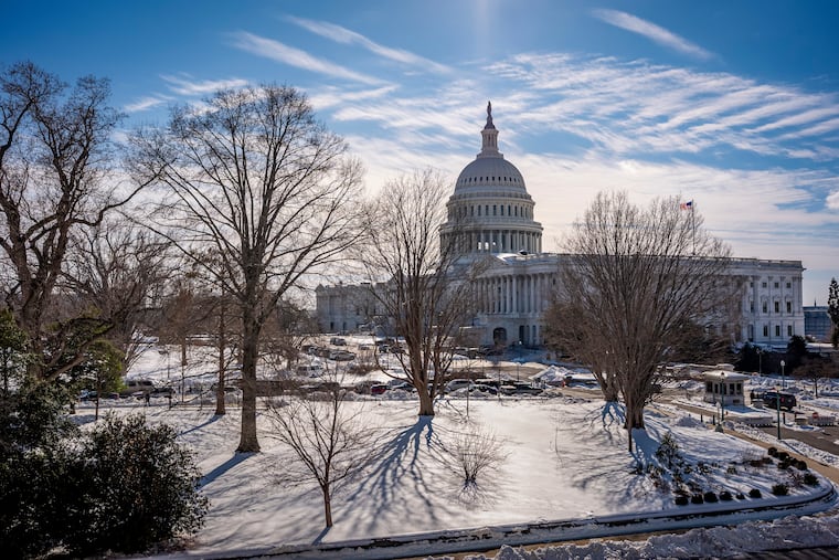 The Capitol is seen from the Russell Senate Office Building as lawmakers debate whether to move forward with the spending legislation that funds the Department of Homeland Security.
