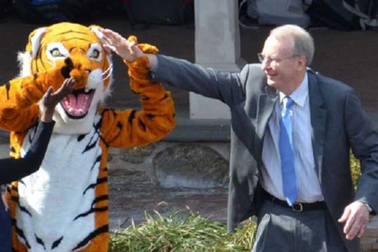 Richard L. Wade with the Germantown Friends School mascot, a tiger.