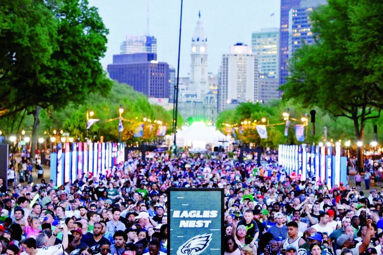The crowd during the second round of the 2017 NFL draft at the Art Museum on April 28.