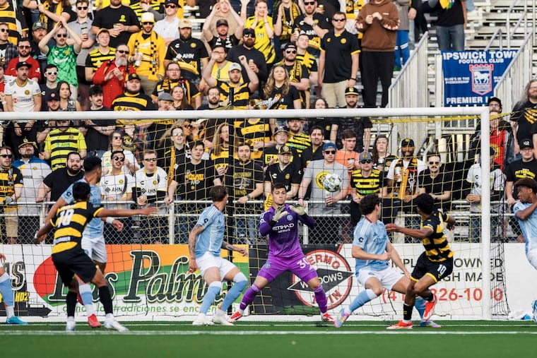 The Pittsburgh Riverhounds upset former Union goalkeeper prospect Tomas Romero (center) and New York City FC in the U.S. Open Cup's round of 32.