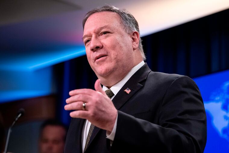 Secretary of State Mike Pompeo, here speaking at a Wednesday news conference, said the Trump administration might make permanent its cutoff of U.S. funding for the World Health Organization