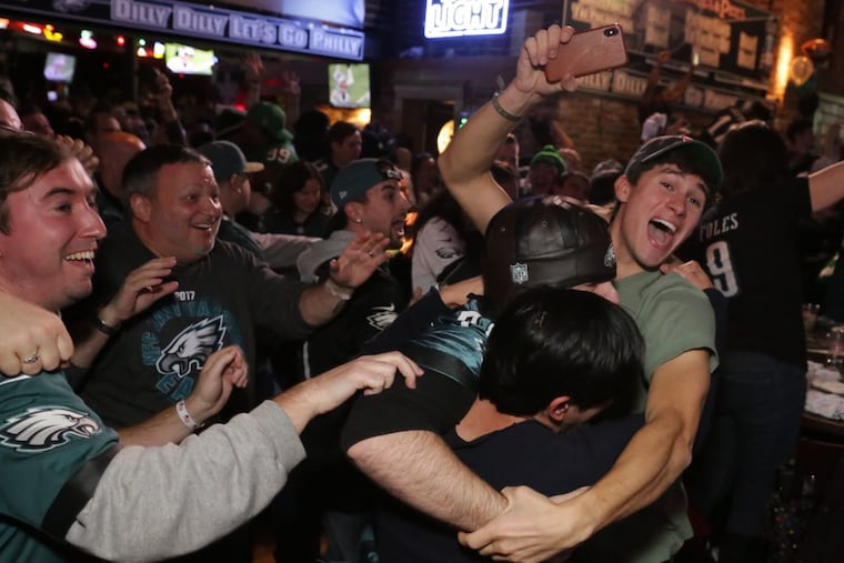 Eagles fans in South Phila celebrate after Eagles win the Super Bowl LII between the Eagles vs Patriots on February 4, 2018.