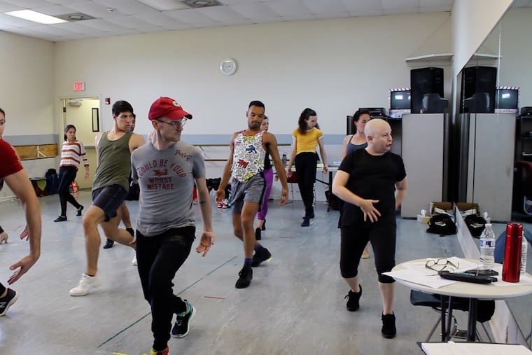 Claudia Shell-Raposa, far right, leads a rehearsal of "A Chorus Line," Aug. 8-19 at the Bucks County Center for the Performing Arts.