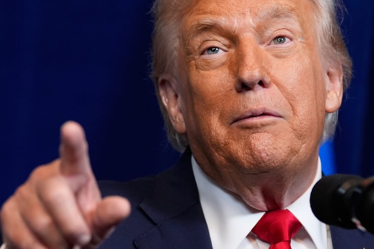 President Donald Trump speaks during a news conference Monday at Mar-a-Lago in Palm Beach, Fla.