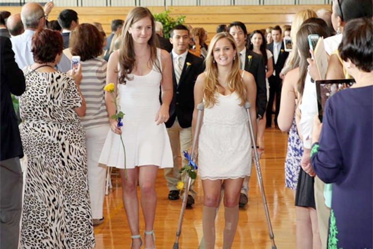 Gillian was able to walk with the help of crutches at her high school graduation from Buckingham Browne & Nichols, a private school in Cambridge, Mass.