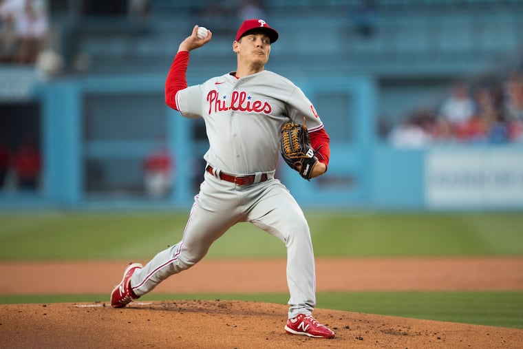 Phillies starter Spencer Howard delivers during the first inning against the Los Angeles Dodgers.