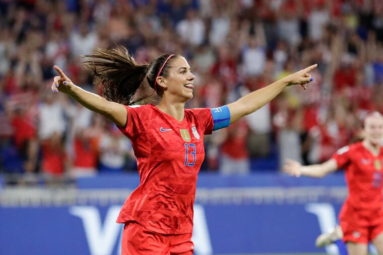 Alex Morgan celebrates after scoring on Tuesday.