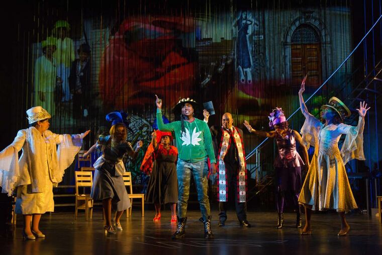 Gabrielle Beckford (center) and the company of “Crowns,” through April 1 at the McCarter Theatre Center, Princeton, N.J.