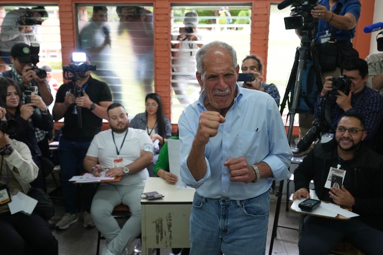 Nasry Asfura, presidential candidate for the National Party, gestures during general elections in Tegucigalpa, Honduras, on Nov. 30.