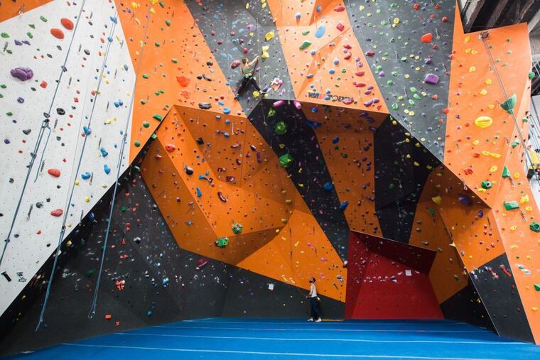 Climbing wall at the Cliffs’ gym in the Long Island City area of Queens, N.Y.