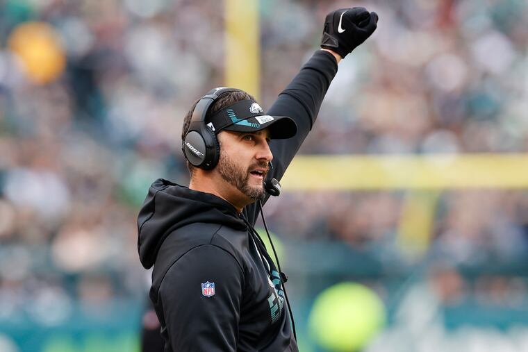 Eagles head coach Nick Sirianni reacts during last week's win against the New Orleans Saints.