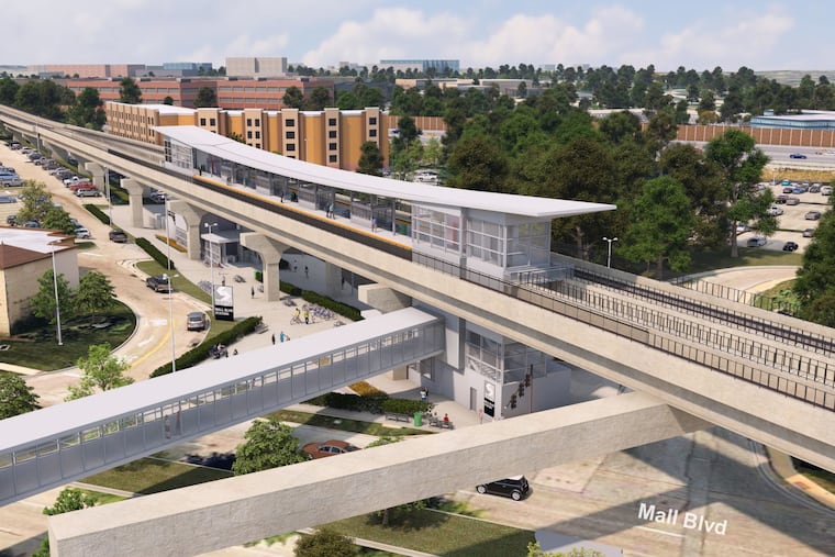 A rendering of SEPTA's Mall Boulevard station along the proposed King of Prussia rail extension.