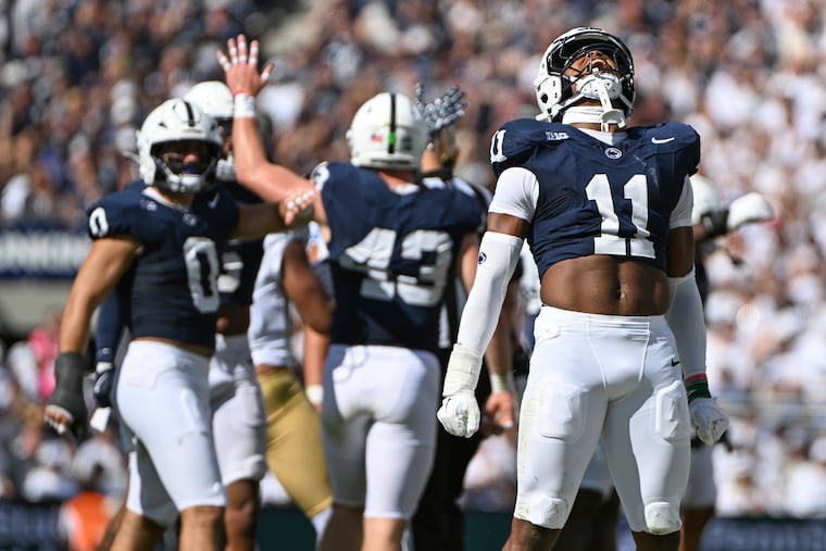 Penn State defensive end Abdul Carter (11) and the No. 4 Nittany Lions are looking to leave Southern California with a win over Big Ten newcomer Southern Cal on Saturday.