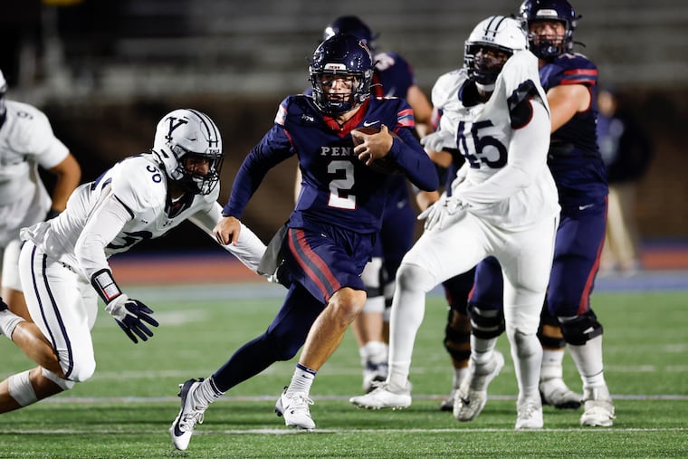Penn quarterback Liam O’Brien, seen here in action against Yale earlier this season, set a program record for the most touchdowns in a game in the Quakers rout of Cornell on Saturday.