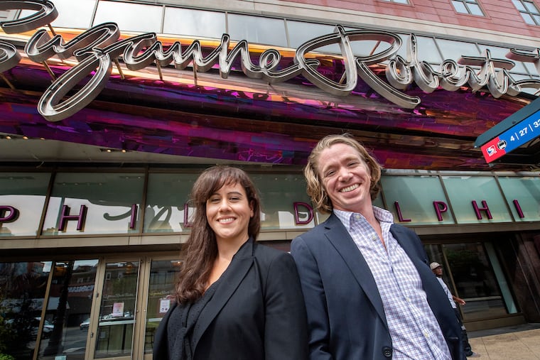 Taibi Magar and Tyler Dobrowsky, are photographed on Monday, August 15, 2022., at the Philadelphia Theatre Company at the Suzanne Roberts Theatre in Philadelphia, Pa. The couple are the new co- Artistic Directors at the Theater.