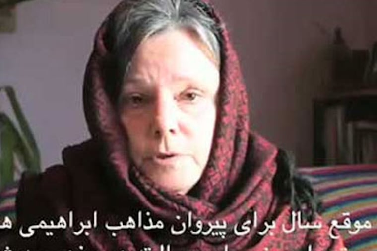 The mother of imprisoned American hiker Sarah Shourd released a video today appealing to Iran's top cleric to be compassionate in this holiday season and free her daughter and the trekking companions arrested with her. (Still frame / YouTube.com)