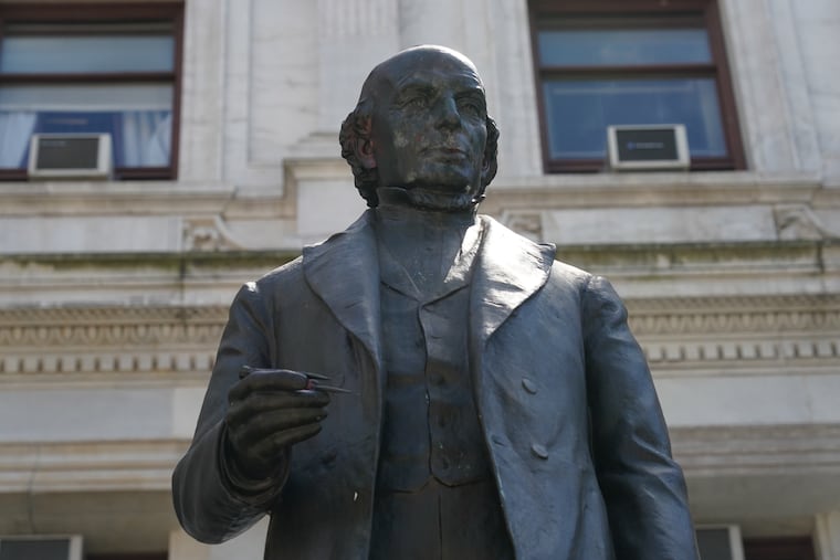 The Matthias Baldwin statue, shown here, was defaced during the protests but some are upset because he was an abolitionist.