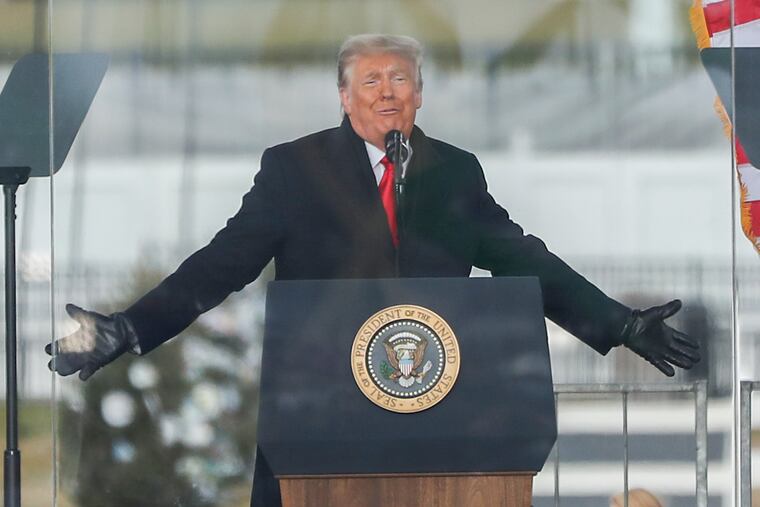 President Donald Trump speaking during a “Save America” rally at the Ellipse in Washington on Jan. 6, 2021.