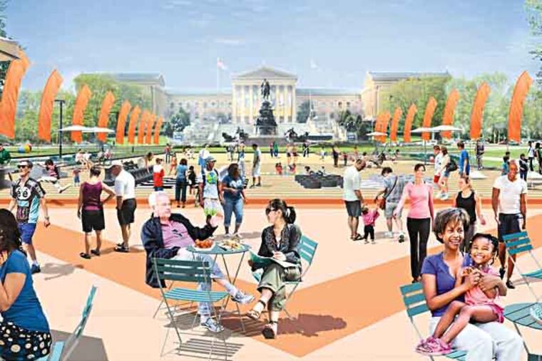 A pop-up park comes to the middle of the Parkway, when “The Oval” debuts July 17 for five weeks. Image is provided rendering.