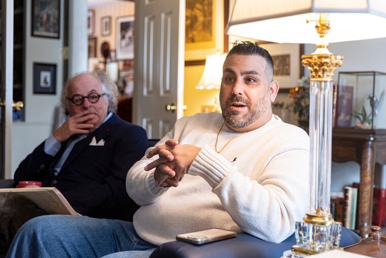 Kareem Tannous, a former Cabrini University professor, right, and his lawyer Mark Schwartz, during an interview. Tannous is fighting back after being fired for posting anti-Israel tweets.