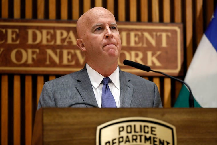 New York Police Department Commissioner James P. O'Neill speaks during a news conference announcing he had fired Officer Daniel Pantaleo, who was involved in the 2014 chokehold death of Eric Garner.