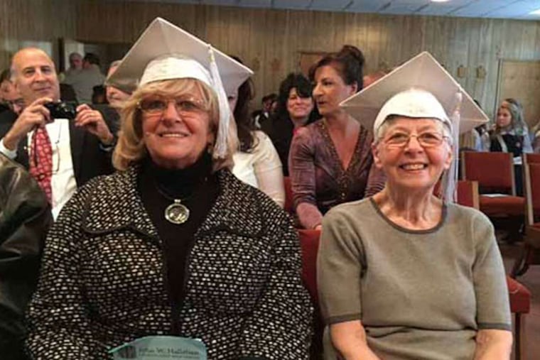 Rosina Squilla (left) and sister Rickie Descano were honored with a graduation ceremony at Hallahan Catholic Girls' High School more than 50 years after they were forced to drop out to help their family. FAMILY PHOTO