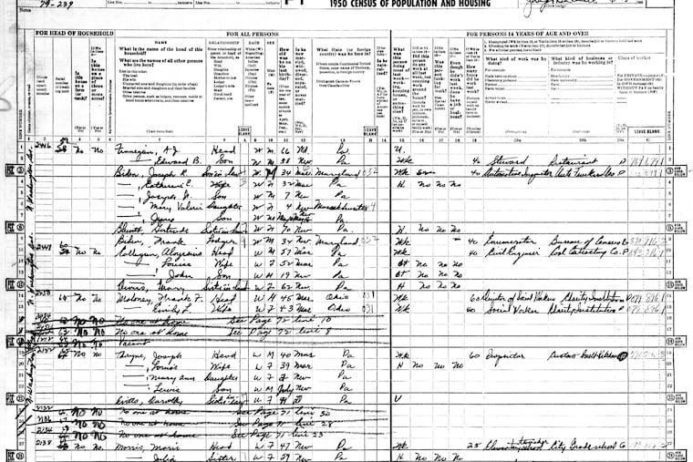 This 1950 "population schedule" form lists the Biden family of Scranton-- including 7-year Joseph, Jr., now the President of the United States