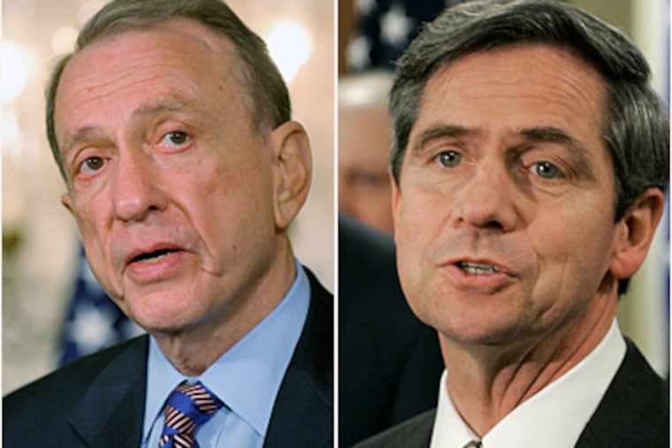 With the hours slipping away until the polls open Tuesday, Sen. Arlen Specter (left) finds himself in a tight race with Rep. Joe Sestak. (File photos)