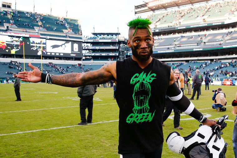 Eagles cornerback Jalen Mills leaving the field after the Eagles win over Chicago on Nov. 3.
