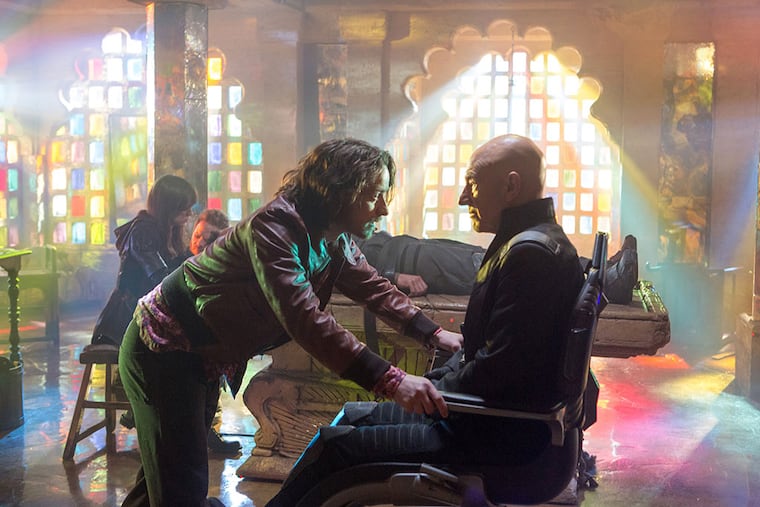 Wait, I'm going bald?: James McAvoy (left) and Patrick Stewart as young and old Professor Xavier in "X-Men: Days of Future Past."