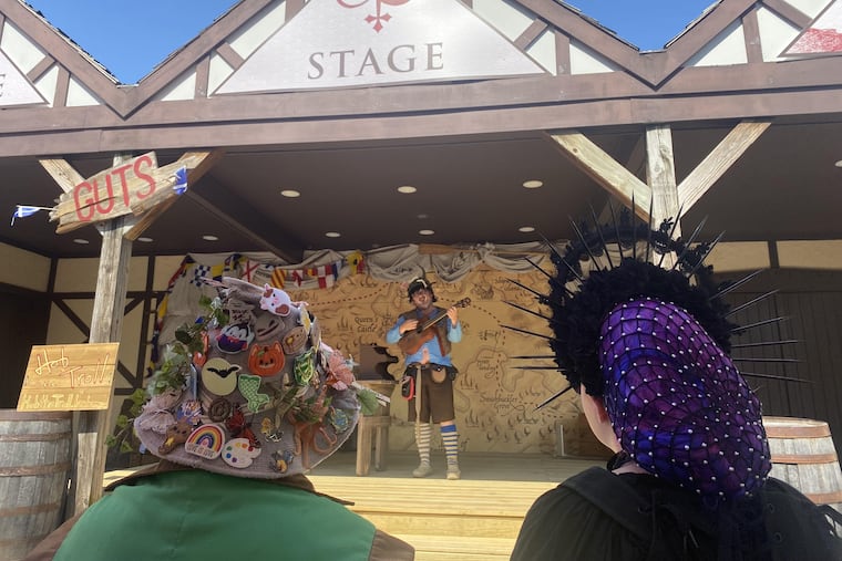 Hob the Troll performs before an audience at the Pennsylvania Renaissance Faire in 2023.