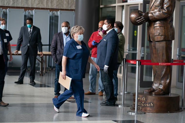 The coronavirus facility at the Liacouras Center earlier this month. MaryAnn Tierney, chief of FEMA's Philadelphia-based district, says Philadelphia did a good job setting up the back-up center in case a flood of patients overwhelms local hospitals.