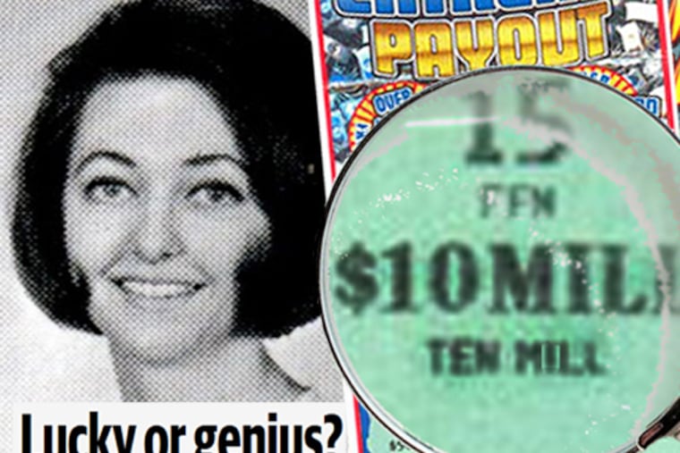 Joan Ginther, who won millions four times playing Texas lottery games, as she appeared in the 1969 University of Texas yearbook. The "$10MILL" is magnified from a copy of her winning $10 million ticket.