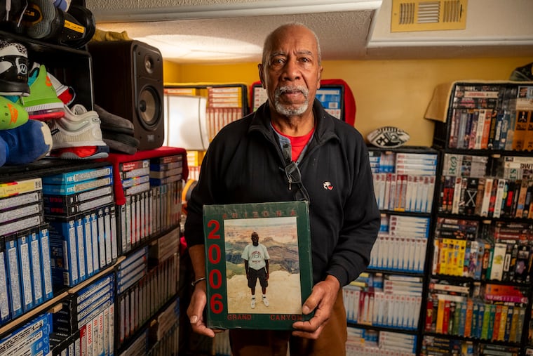 Ron Hall of West Philadelphia inside the room of his late nephew, Billy Gordon, who recorded VHS tapes of thousands of men's and women's basketball games.