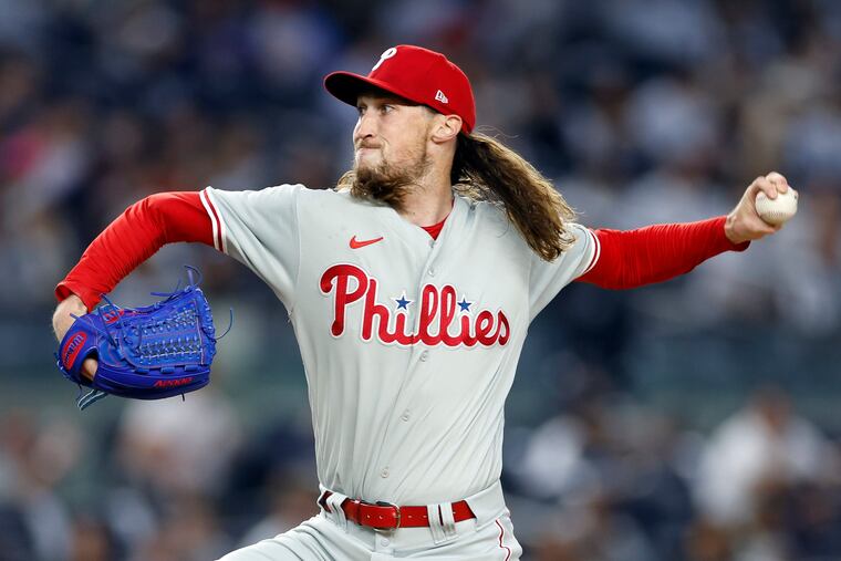 Matt Strahm of the Philadelphia Phillies pitches during the first inning against the New York Yankees at Yankee Stadium on Tuesday, April 4, 2023, in New York. (Sarah Stier/Getty Images/TNS)