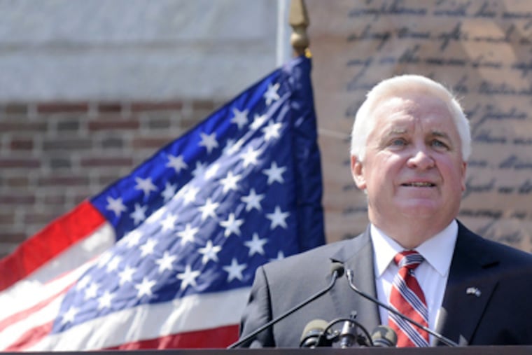 Pennsylvania Governor Tom Corbett speaks during the Celebration
of Freedom Ceremony in front of Independence Hall July 4, 2012. ( TOM
GRALISH / Staff Photographer )