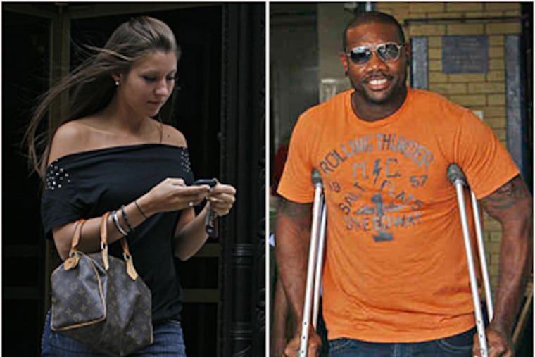 Krystle Campbell, an Eagles cheerleader and girlfriend of Phillies slugger Ryan Howard, is seen leaving the Rothman Institute at Jefferson Hospital, where he was being seen for a sprained ankle. (Alejandro A. Alvarez/Staff)