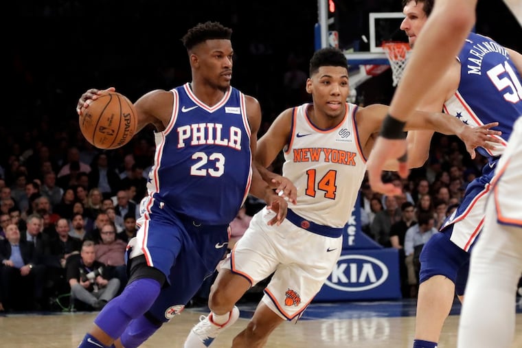 Jimmy Butler drives past the Knicks' Allonzo Trier during Wednesday's win.