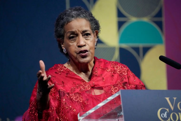 Myrlie Evers-Williams, civil rights leader and widow of slain civil rights icon Medgar Evers, speaks at The Medgar and Myrlie Evers Institute of Courage and Justice Gala, commemorating the 60th anniversary of the 1963 assassination of her husband, Friday, June 9, 2023, in Jackson, Miss.