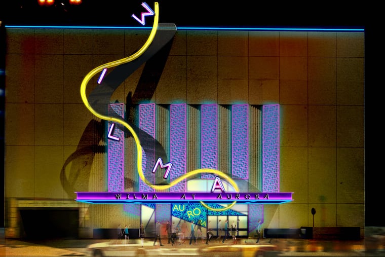This artist's rendering shows what the Wilma Theater at Aurora will look like in the coming makeover. The 1996-vintage neon sign remains intact, but the marquee reads "Wilma at Aurora." Photo: Wilma Theater/ Kristen Robinson Design/McGillin Architecture, Inc.