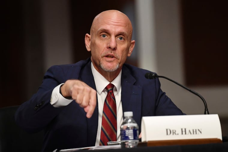 Food and Drug Administration Commissioner Stephen Hahn, shown testifying before a Senate committee hearing in June.