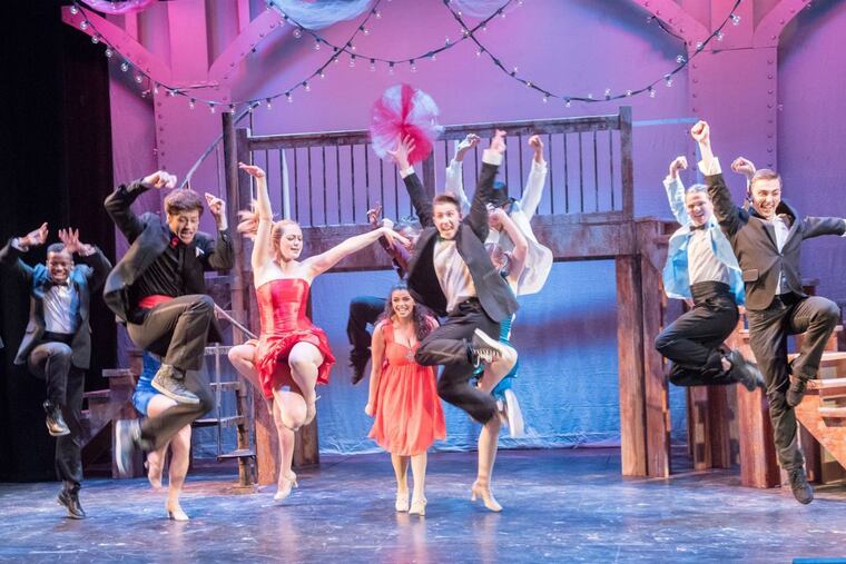 The cast of the Surflight Theatre’s production of “Footloose” in a dance scene.